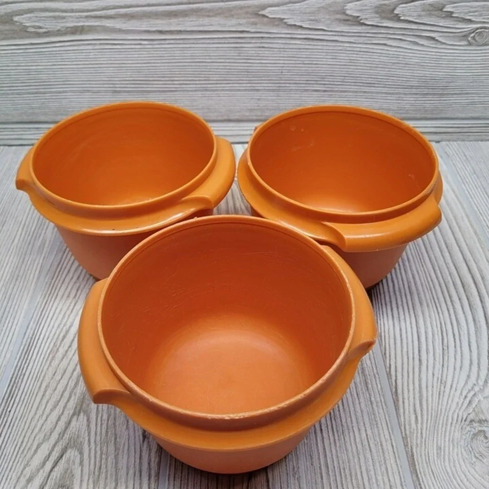 3 Tupperware 886-12 Servalier Food Storage Container Bowl Harvest Orange Vtg‎